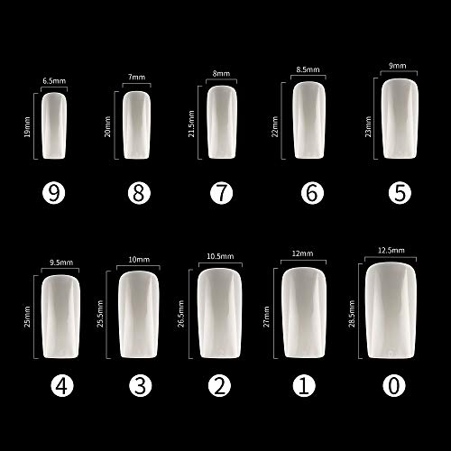 Full Cover Acrylic False Nail Tips, 500PCS Fake Nail Shape Artificial False Nails Tips 10 Sizes with Case for Nail Art Salons and Home DIY (Natural)