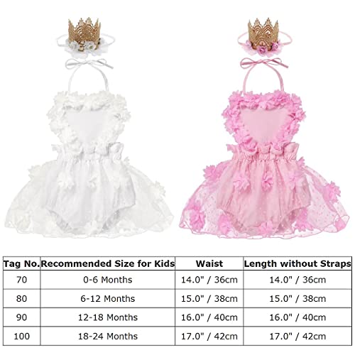 Newborn Photo Shooting Outfit Baby Girl First 1st Birthday 3D Flower Love Heart Backless Tutu Tulle Romper Dress Bodysuit Crown Headband Set One Year Old Party Photography Props Summer Pink Flower 12-18 Months