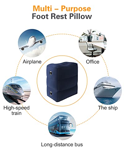 Sunany Inflatable Foot Rest Pillow for Travel, Kids/Adults Airplane Travel Pillow-Adjustable Height Cushions,for Kids to Sleep While Traveling,Suitable for Office, Home and Any Travel（Blue）