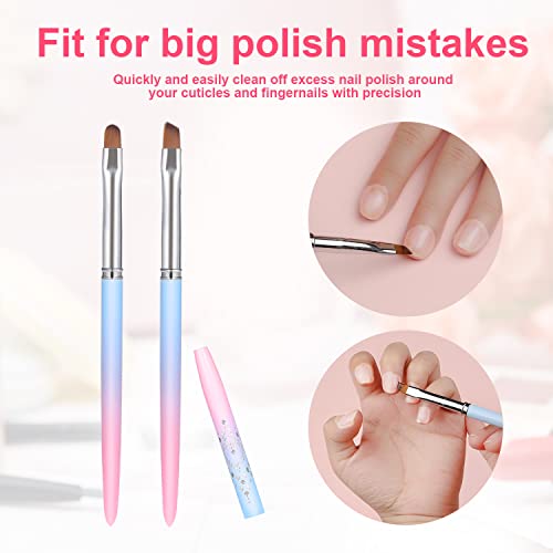 SAVITA 2pcs Nail Art Clean Up Brushes, Painting Brushes for Nails with Round & Angled Head Pen Painting Tools for Nail Art Design & Polish Mistake Cleaning