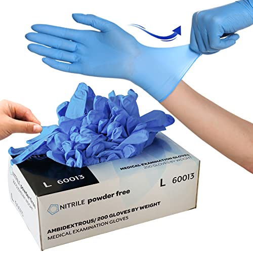 FINITEX Blue Disposable Nitrile Exam Gloves - 200 PCS/BOX 3.5mil Rubber Powder-Free Latex-Free Medical Examination Home Cleaning Food Gloves, LARGE