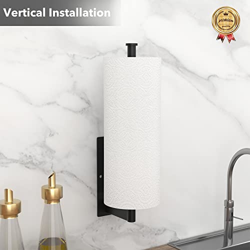 Paper Towel Holder Under Cabinet - Stainless Steel Paper Towel Holder Wall Mount, Self-Adhesive or Drilling, Matte Black Towel Rack for Kitchen Organization and Storage, Kitchen Paper Roll Holder