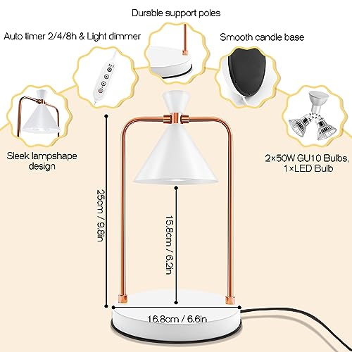 Candle Warmer Lamp with Timer, Electric Candle Warmer with 3 Bulbs, Wax Candle Melter Dimmable Light, Aromatic Candle Holder for Home Decor Gift Ideas, Compatible with Small and Large Candles-White