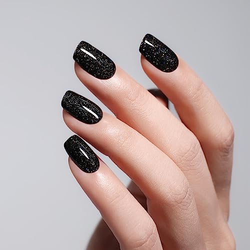 Ozzeal Glitter Gel Polish,Black Iridescent Glitter Gel Nail Polish Sparkle Shimmer Gel Glitter Nail Polish Summer Rainbow Soak off LED UV Gel Nail Polish for Art DIY Manicure 15ML