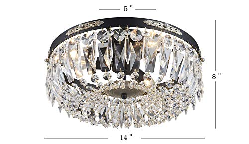 Bestier Modern French Empire Black Crystal Semi Flushmount Chandelier Lighting LED Ceiling Light Fixture Lamp for Dining Room Bathroom Bedroom Livingroom 4 E12 Bulbs Required D14 in X H8 in