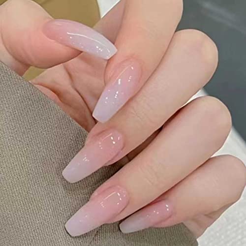 Hkanlre Press on Nails Coffin Fake Nails French Acrylic Long False Nails for Women and Girls 24PCS (P-style-23)