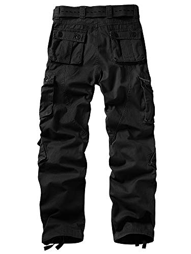 AKARMY Men's Casual Relaxed Fit Cargo Pants with Pockets, Outdoor Camo Cotton Work Pants for Men(No Belt) 3354 Black 34