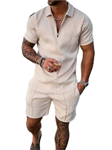 Men's Short Sets Outfits 2 Piece Summer Tracksuit Short Sleeve Polo Shirt and Shorts Set Casual Sport Suit (3,L,Large)