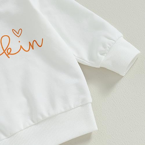 PUHHAPIEY Baby Girl Winter Clothes Pumpkin Crewneck Sweatshirts Flower Sweatpants Headband Toddler Fall Halloween Outfits (Little Pumpkin White, 18-24 Months)