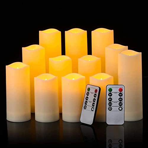 Aamdkcyu Flameless Candles with Remote & 2/4/6/8H Timers, Outdoor Indoor Waterproof Remote Candles Battery Operated, Electric Led Candles 12pcs for Home/Wedding Decor (D 2.2'' x H 4'' 5'' 6'' 7'')