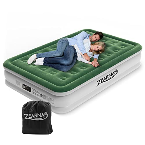 Zearna Queen Air Mattress with Built-in Pump for Home, Camping & Guests - 16'' Queen Size Inflatable Airbed Double High Adjustable Blow Up Mattress, Durable Portable Waterproof