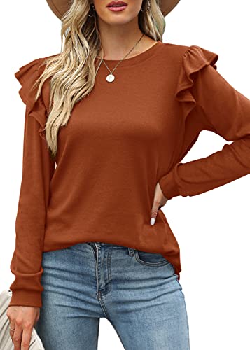 Dofaoo Womens Long Sleeve Tops Lightweight Fall Outfits for Women 2023 Caramel XXL