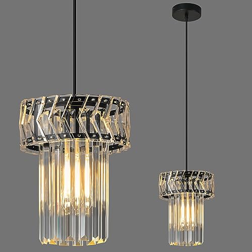 BBLLWJ Modern Pendant Light Black Pendant Lights Crystal Chandeliers Adjustable Pendant Lighting Fixture for Kitchen Island Living Room Corridor Bedroom (Black 1-Light)