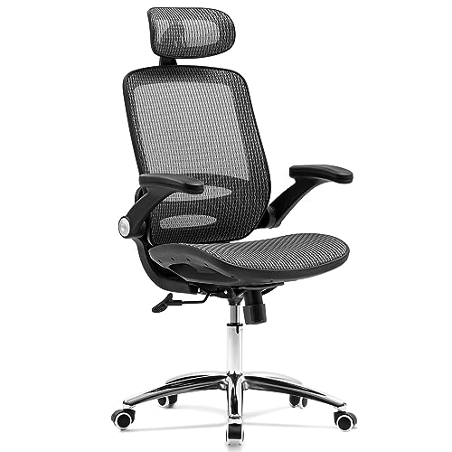 Ergonomic Mesh Office Chair - High Back Mesh Desk Chair with 2D Headrest, Flip-up Armrests, 135°Tilt Function, Comfort Wide Mesh Seat, Swivel Mesh Gaming Chair for Home 350LB