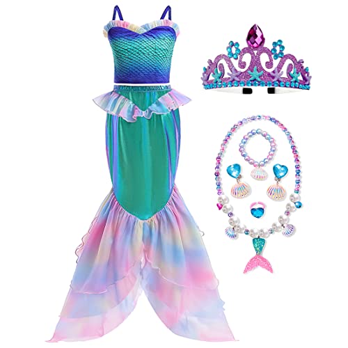 KVVFTT Little Girls Mermaid Costume Dress Outfit Princess Mermaid Birthday Party Dress Up with Accessories