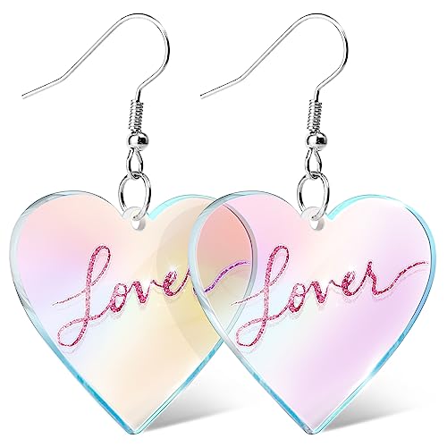 Pink Heart Earrings For Women Heart Dangle Earrings Gifts for Women Acrylic Earrings (Heart)