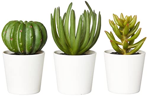 Amazon Basics Artificial Mini Succulent Fake Indoor Plants with Plastic Planter Pots, 3 Pack, Green