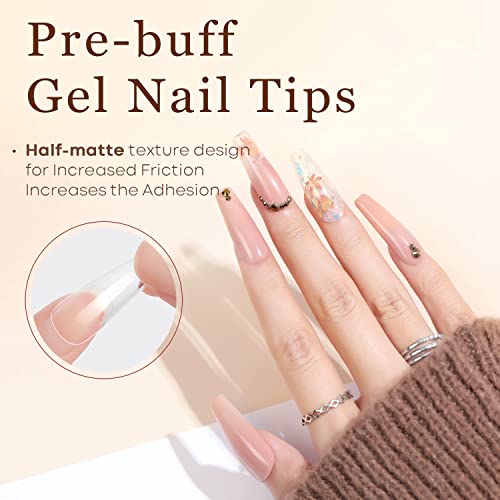 Modelones Coffin Nail Tips - 500Pcs Pre-shaped Half Matte Full Cover False Nails Gel Nail Tips No Filed Stronger Adhesion Acrylic False Press on Nails for Nail Extension Nail Art DIY Salon, 10 Sizes