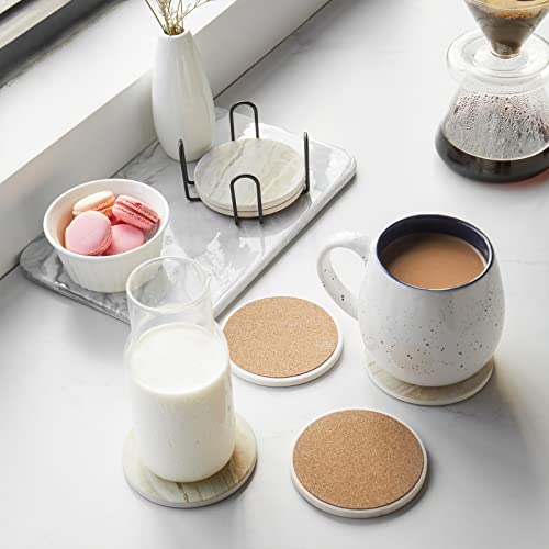 LIFVER Drink Coasters with Holder, Absorbent Coaster Sets of 6, Marble Style Ceramic Drink Coaster for Tabletop Protection,Suitable for Kinds of Cups, Wooden Table, Cool Home Decor, 4 Inches
