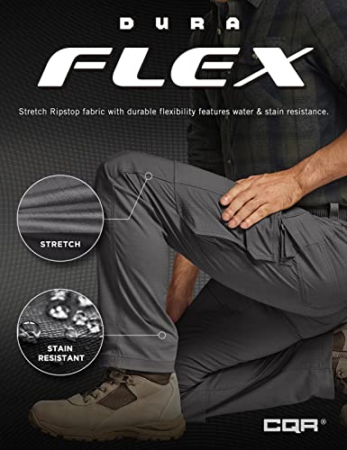 CQR Men's Flex Ripstop Work Pants, Water Resistant Tactical Pants, Outdoor Utility Operator EDC Cargo Pants, Dura Flex Charcoal, 38W x 34L