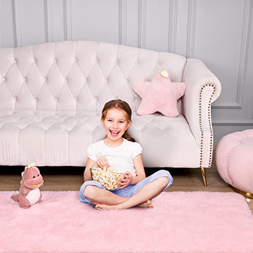 Keeko Premium Fluffy Pink Area Rug Cute Shag Carpet, Extra Soft and Shaggy Carpets, High Pile, Indoor Fuzzy Rugs for Bedroom Girls Kids Living Room Home, 4x5.3 Feet