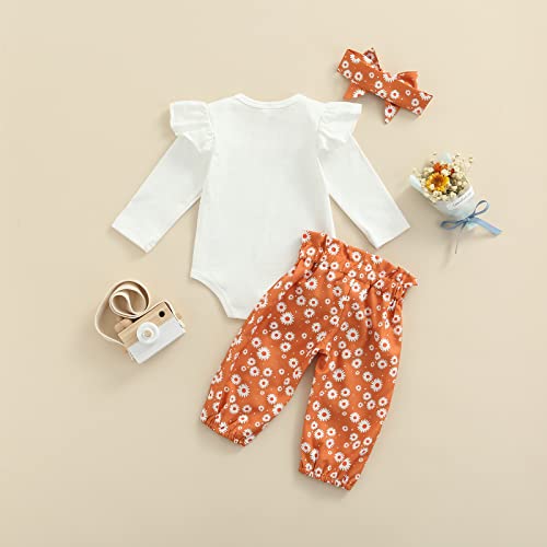 Newborn Infant Baby Girls Clothes Set Auntie Saying Letter Rompers Floral Daisy Pants Headband (White Bestie, 3-6 Months)