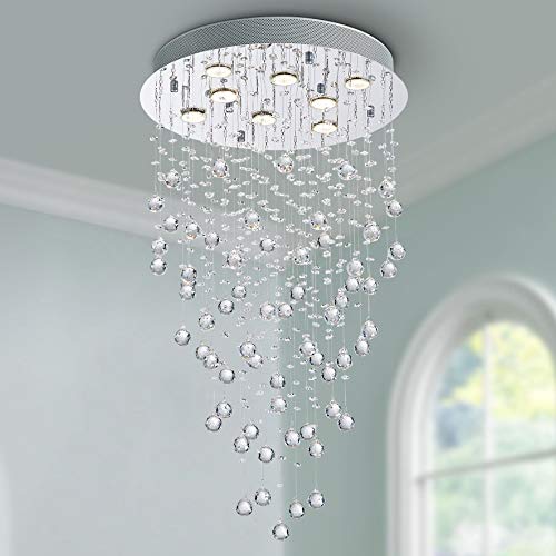 Bestier Modern Crystal Round Raindrop Chandelier Lighting Flush Mount LED Ceiling Light Fixture Pendant Lamp for Dining Room Bathroom Bedroom Livingroom 8 GU10 Bulbs Required 20 in Wide 34 inch High