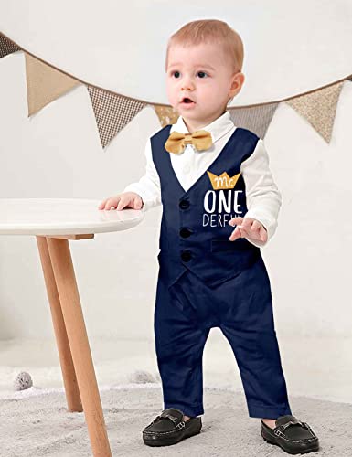 Queenstyle First Birthday Boy Outfit Bowtie Romper 1st Birthday Outfit Boy Gentleman Suit First Birthday Outfit Boy