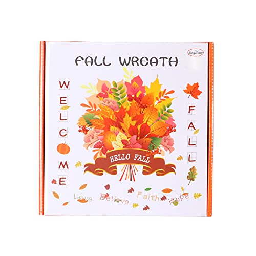 Artificial Fall Wreath with “Hello Fall” Sign,20” Autumn Front Door Wreath Fall Flower Wreath with Pumpkin and Berry for Home Farmhouse Wall Window and Thanksgiving Decor-Beautiful Gift Box Included