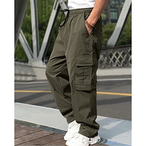 Lexiart Men's Hiking Cargo Pants Drawstring Joggers Sweatpants Work Sports Loose Fit Hiking Trousers with Pockets Green