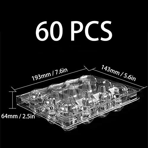 60 Pack Plastic Egg Cartons Cheap Bulk 1 Dozen Clear Empty Egg Cartons for Chicken Eggs, Reusable Egg Carton for Home Ranch Chicken Farm, Commercial Business Market Display, 3x4 Grids, M