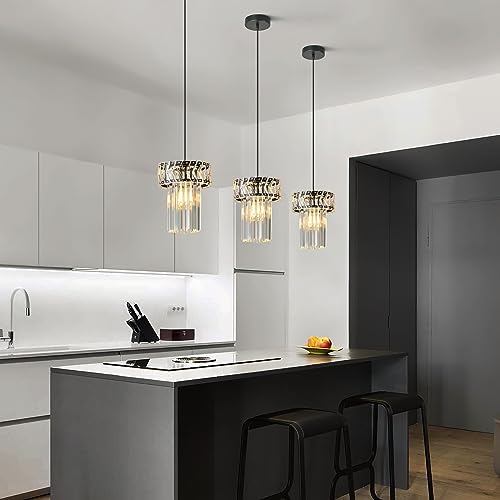 BBLLWJ Modern Pendant Light Black Pendant Lights Crystal Chandeliers Adjustable Pendant Lighting Fixture for Kitchen Island Living Room Corridor Bedroom (Black 1-Light)