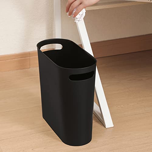 rejomiik Small Trash Can, 3.5 Gallon Slim Garbage Can Plastic Waste Basket with Handles Container Bin for Narrow Spaces Bathroom, Bedroom, Kitchen, Office at Home, Black