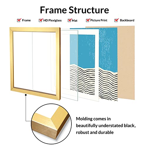 LaVie Home 8x10 Picture Frames (2 Pack, Gold), Simple Designed Wood Frame Set with High Definition Real Glass for Pictures 5x7 with Mat, for Wall Mount & Table Top Display