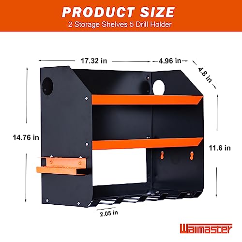 Wallmaster Power Tool Organizer, Garage 5 Drill Storage Rack Heavy Duty Metal Drill Holder Shelf, Wall Mount Garage Organization for Cordless Drill