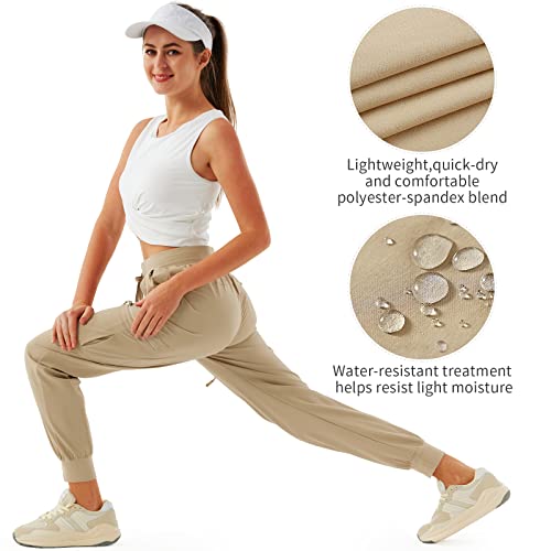 Women's Cargo Joggers Lightweight Quick Dry Hiking Pants for Women Outdoor Casual Athletic Workout Lounge with Zipper Pockets Khaki M