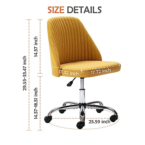 Armless Office Chair Cute Desk Chair, Modern Fabric Home Office Desk Chairs with Wheels Adjustable Swivel Task Computer Vanity Chair for Small Spaces