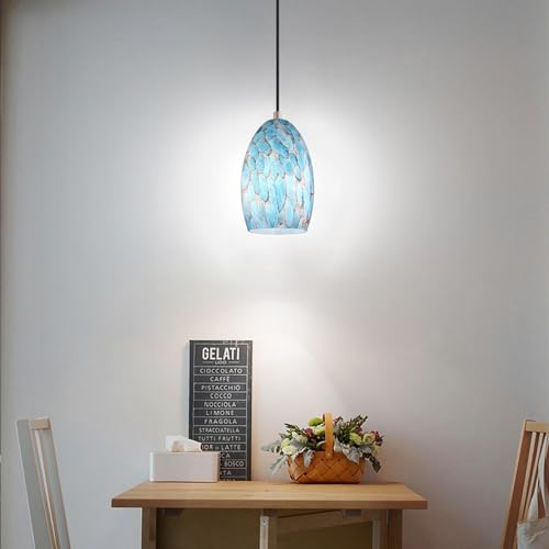 1 Light Hanging Indoor Kitchen Island Pendant Lights 5.3" Handmade Blue Speckled Glass Pendant Ceiling Light Fixtures Brushed Nickel Finish Modern Farmhouse Dinning Over Sink