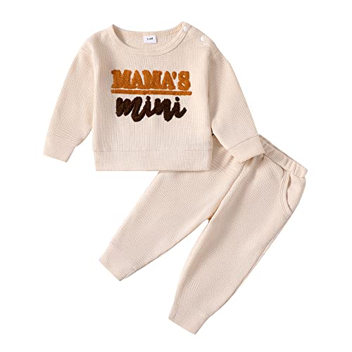 Mikrdoo Toddler Girls Clothes 2T 3T Baby Girl Outfits Long Sleeve Sweatshirt Top Pants Set Little Girl Clothes Fall Winter Clotheing 2t-3t Apricot