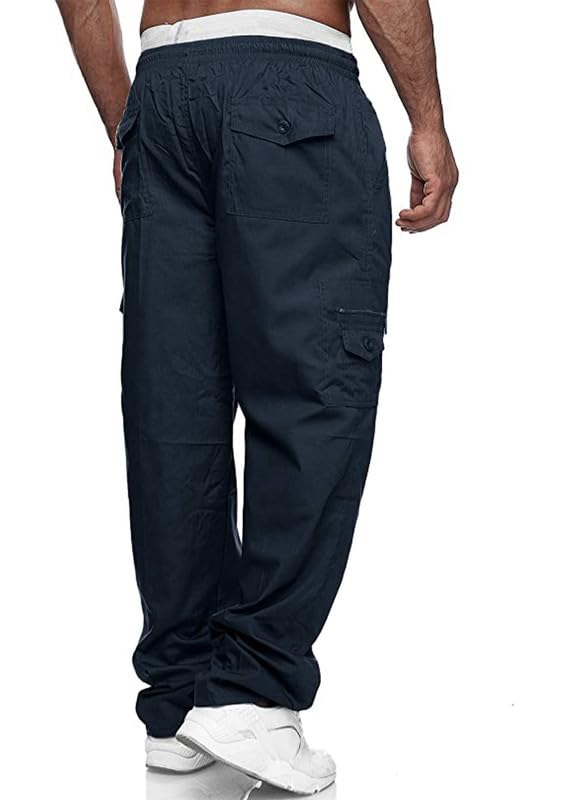 JMIERR Casual Cargo Pants for Men Drawstring Elastic Waist Stretch Work Pants Tactical Lightweight Hiking Joggers Sweatpants with Pockets,US 34(M),B Blue