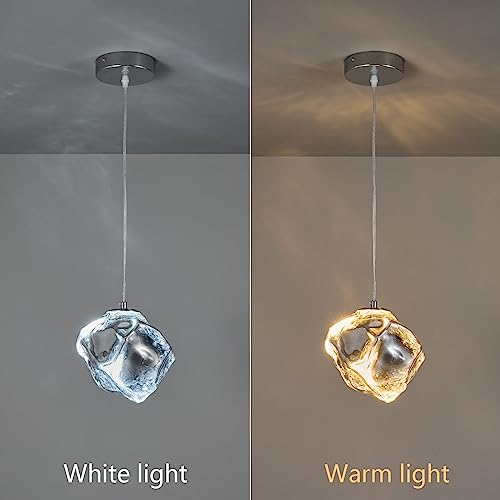 LBSQJ Modern Chrome Pendant Lights Kitchen Island Mini Hanging Light Fixtures Glass Creative Irregular Imitation Stone Shape Chandelier for Dinning Room Kitchen Bedroom Bar Foyer Farmhouse(1 Pack)