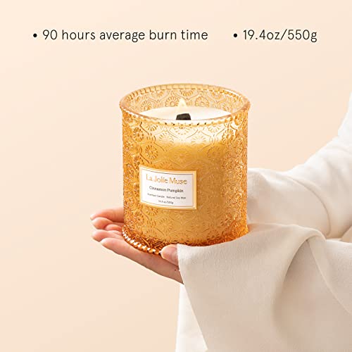 LA JOLIE MUSE Pumpkin Cinnamon Candle, Fall Candles, Wood Wick Candle, 90 Hours Burn Time, Natural Soy Candle, Luxury Candle Gift, Autumn Candle 19.4 Oz