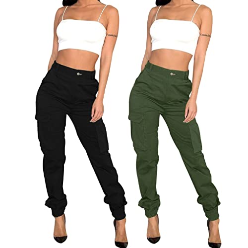 Black Cargo Pants Womens Joggers Pants with Pockets Slim Outdoor Hiking Lounge Sweatpants Athletic Works Pants