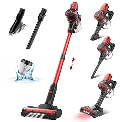 VacLife 25Kpa Cordless Stick Vacuum Cleaner, 6-in-1 Cordless Vacuum Cleaner w/Strong Suction for Pet Hair Carpet Hard Floor, Max 45 Min Runtime, Wireless Vaccine Cleaner w/LED Headlights, Red (VL732)