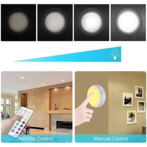 Cadrim Puck Lights, LED Color Changing Puck Lightings and Dimmable Under Cabinet Lights Battery Powered Under Counter Lights with Wireless Remote Controls for Kitchen(1 Pack)