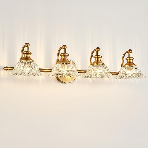 XIEDUN Bathroom Light Fixtures 4 Lights Bathroom Vanity Lighting Fixtures Matte Brass Vintage Vanity Light Fixture Vanity Lights for Bathroom