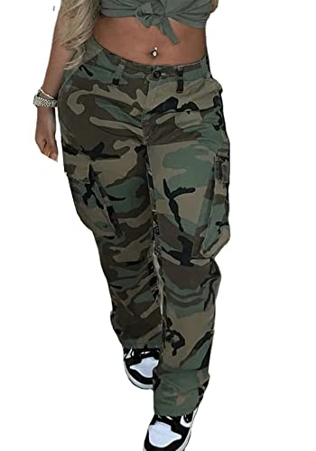 Voghtic Womens Plus Size Camo Cargo Pants High Waist Slim Fit Camouflage Jogger Sweatpants with Pockets