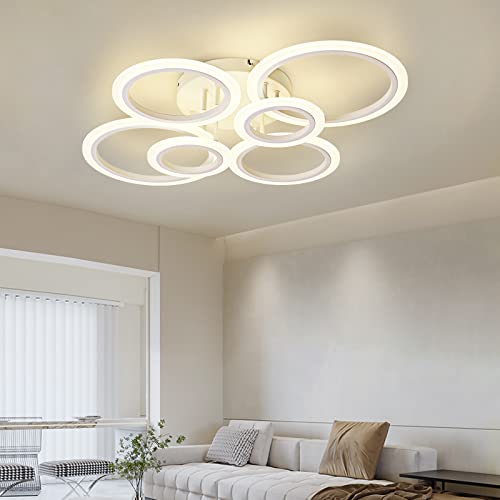 Vikaey Modern LED Flush Mount Ceiling Light, 6 Rings LED White Close to Ceiling Light, Lighting Fixture Ceiling Lamp for Kitchen, Living Room, Bedroom, Laundry Room, 4000K Not dimmable