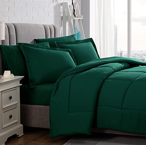 American Home Collection Comforter Set, Extra Warm Down Alternative Ultra Soft Microfiber, 3 Pieces Set with 1 Comforter and 2 Pillow Shams (Full/Queen, Forest Green)
