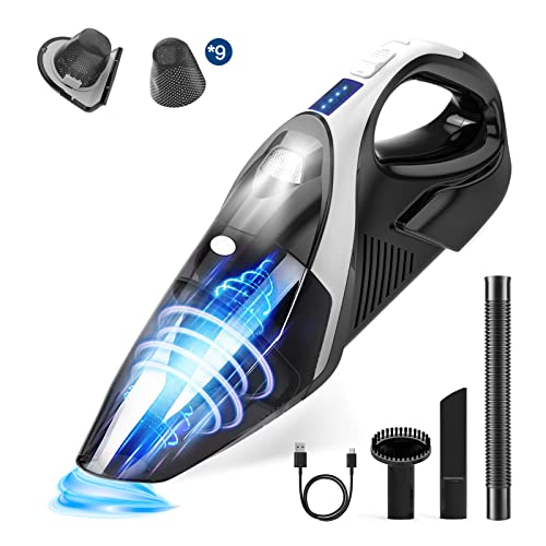 Hihhy Handheld-Vacuum Car-Vacuum Cordless-Cleaner Rechargeable - 9000Pa Powerful Portable Mini Hand Vac with LED Light, Lightweight Hand Held for Home and Car